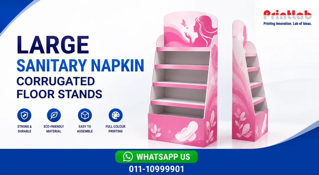 Custom Large Sanitary Napkin Corrugated Floor Stand Manufactured by Printlab Marketing Ara Damansara Petaling Jaya