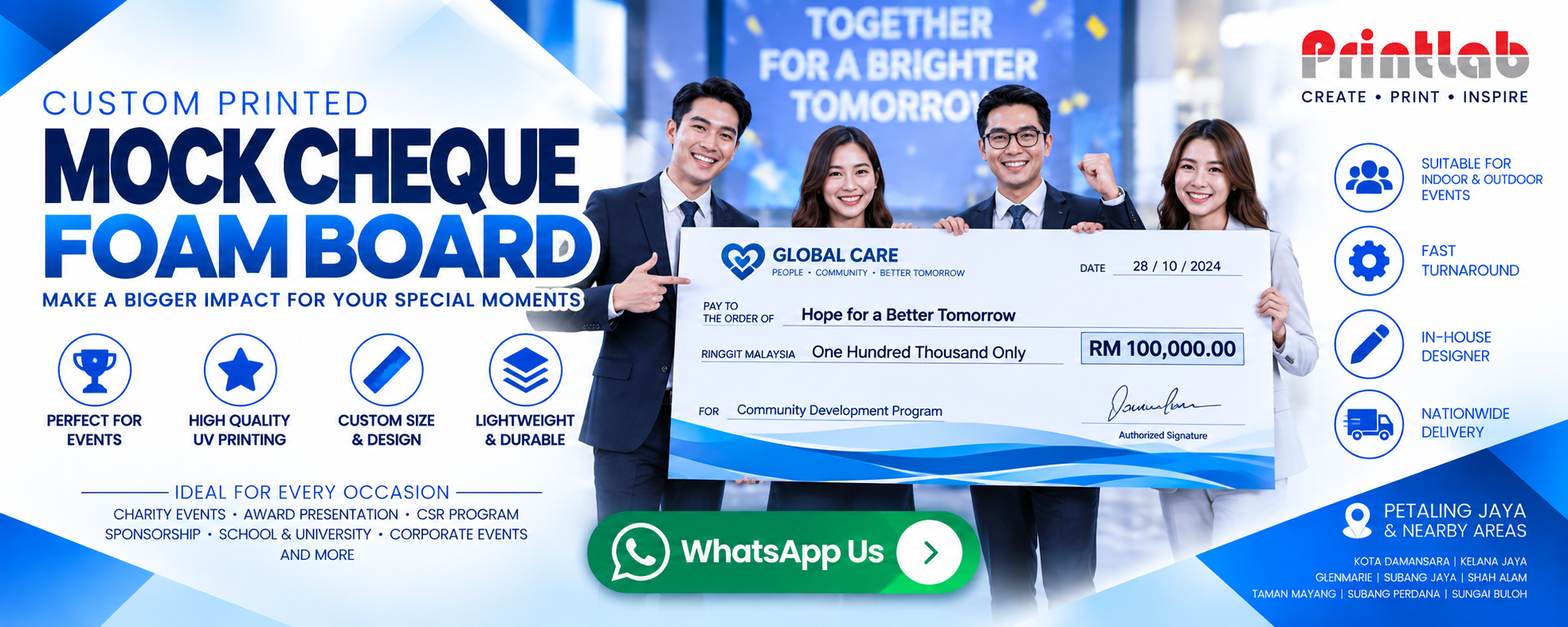 Custom Printed Large Mock Cheque on Rigid Foam Board by Printlab Marketing Sdn Bhd Ara Damansara Petaling Jaya