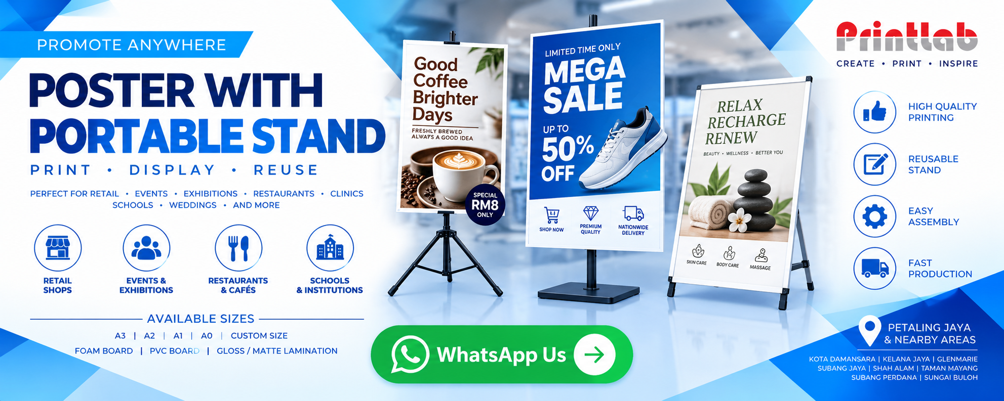 Custom Printed Poster Mounted on Rigid Foamboard with Heavy Duty Portable Adjustable Stand by Printlab Marketing Sdn Bhd Ara Damansara Petaling Jaya