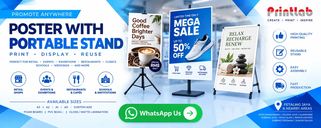 Custom Printed Poster Mounted on Rigid Foamboard with Heavy Duty Portable Adjustable Stand by Printlab Marketing Sdn Bhd Ara Damansara Petaling Jaya