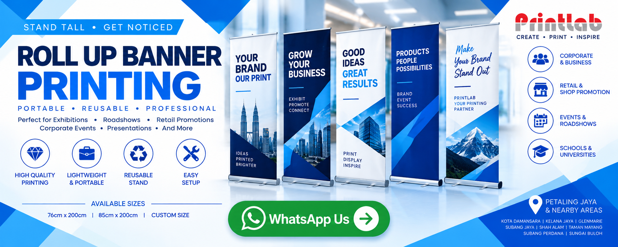 Premium Custom Printed Roll Up Banner Retractable Standee with Aluminum Base Manufactured by Printlab Marketing Sdn Bhd Ara Damansara Petaling Jaya