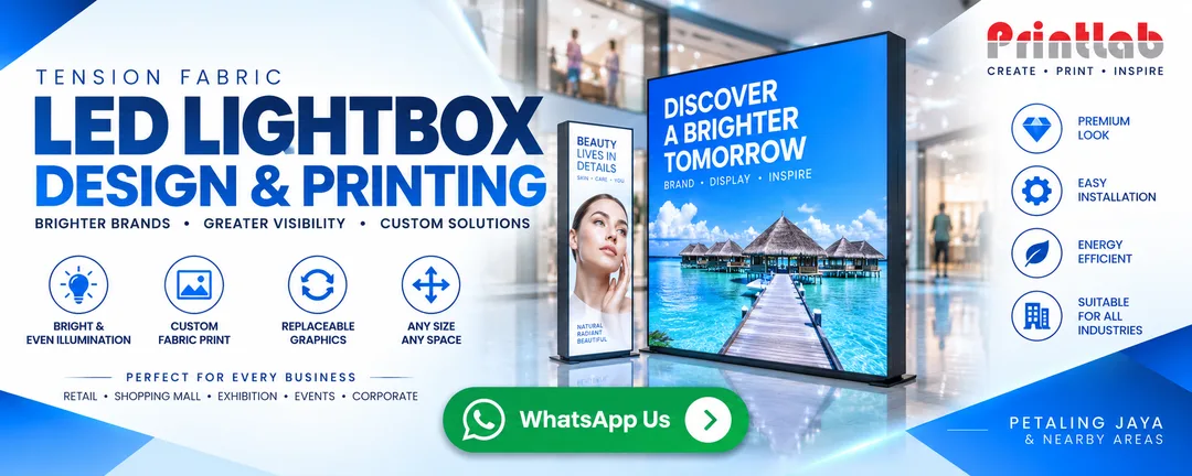 Custom Frameless Silicone Edge Tension Fabric LED Lightbox Display Installed in Retail Store by Printlab Marketing Petaling Jaya
