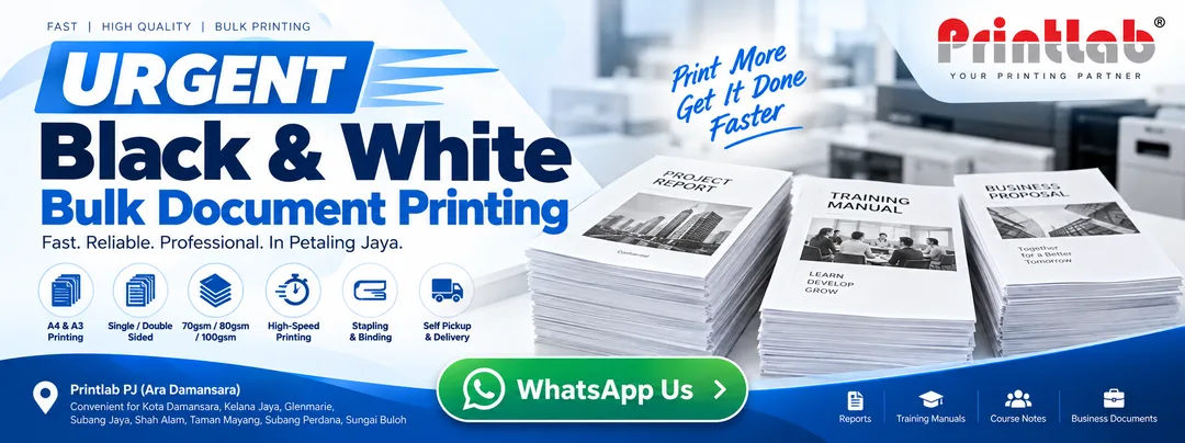 Industrial High Speed Digital Black and White Document Printing Press Operating at Printlab Marketing Ara Damansara Petaling Jaya