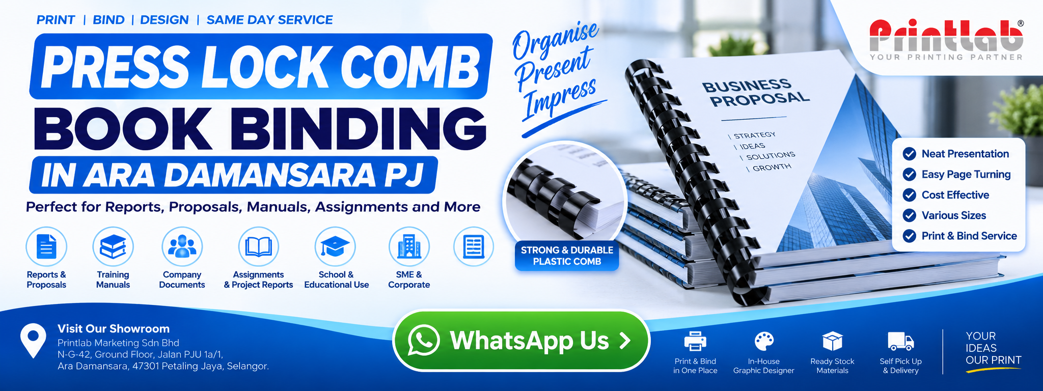 Printlab Ara Damansara Press Lock Comb Book Binding and Document Finishing Services in Petaling Jaya