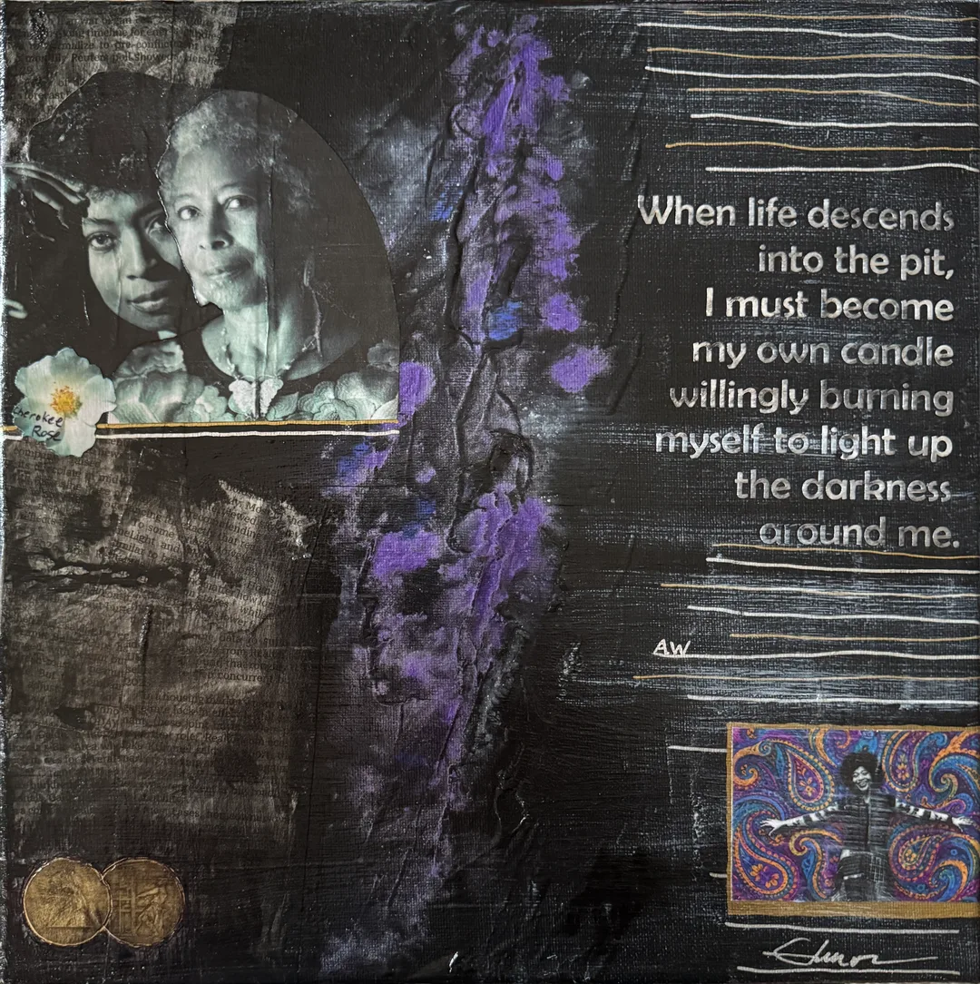 Scriveners: Alice Walker, Mixed Media Assemblage on Canvas 12x12