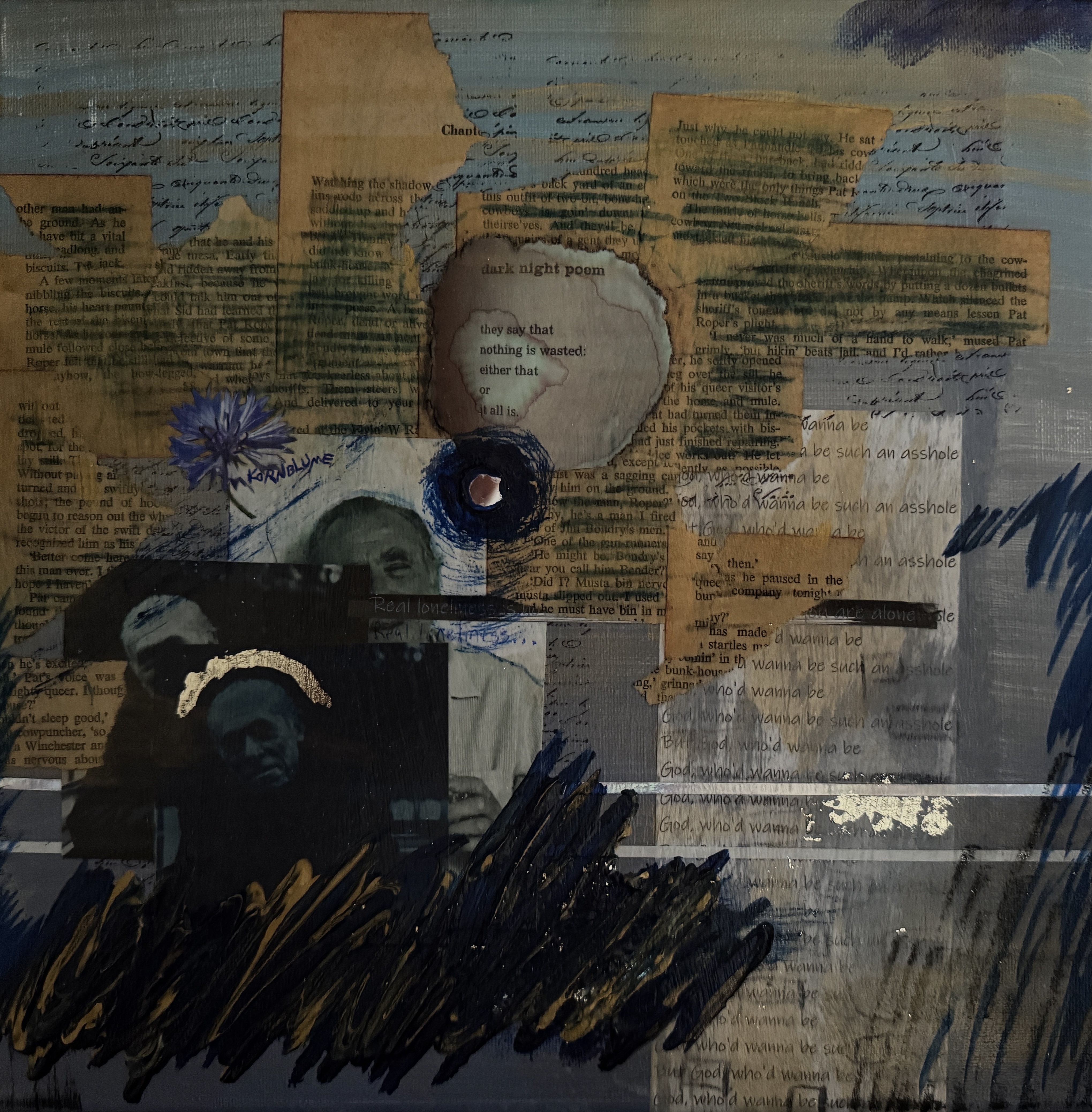 Scriveners: Charles Bukowski, Mixed Media Assemblage on Canvas 12x12