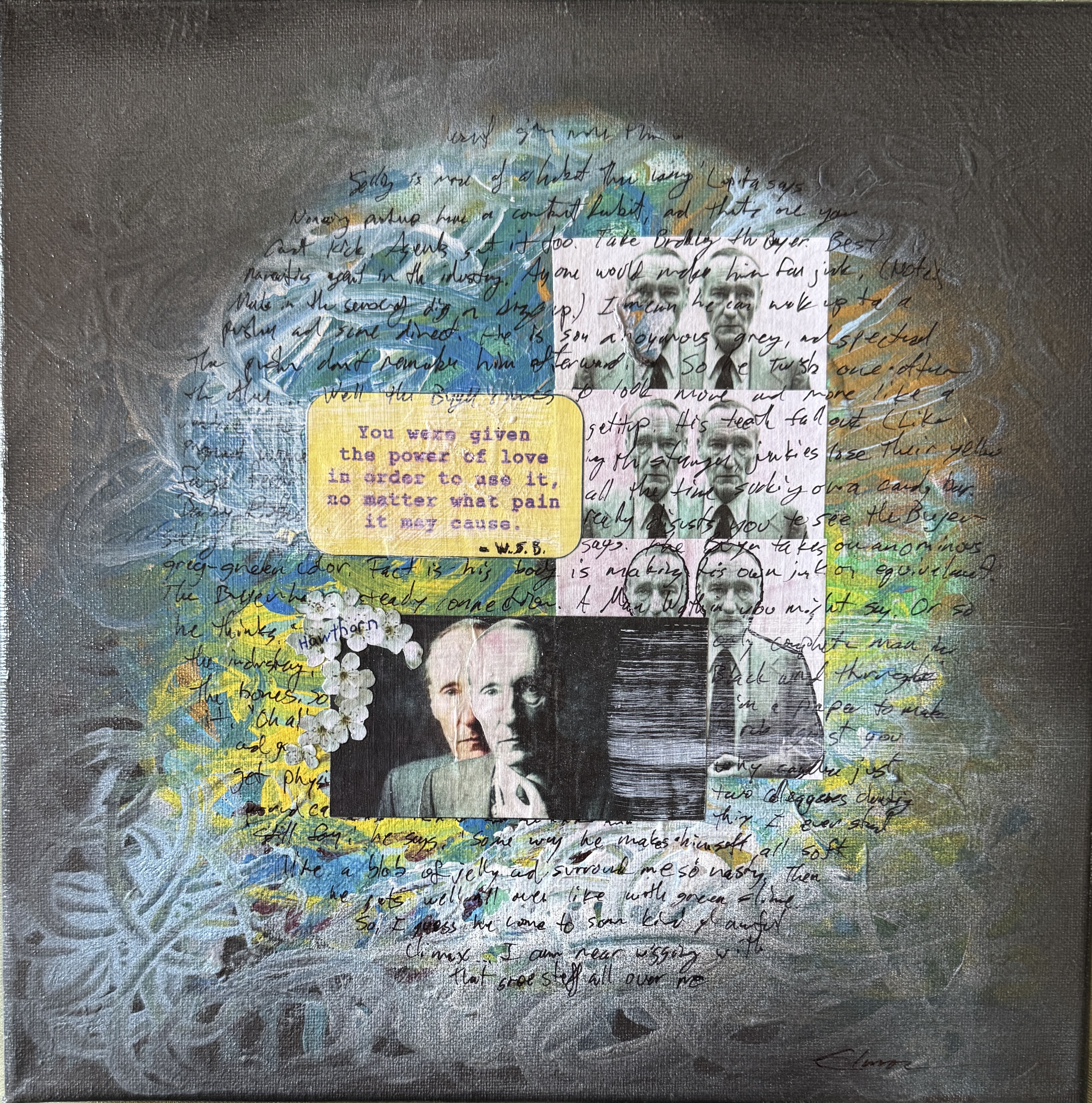 Scriveners: William S. Burroughs, Mixed Media Assemblage on Canvas 12x12