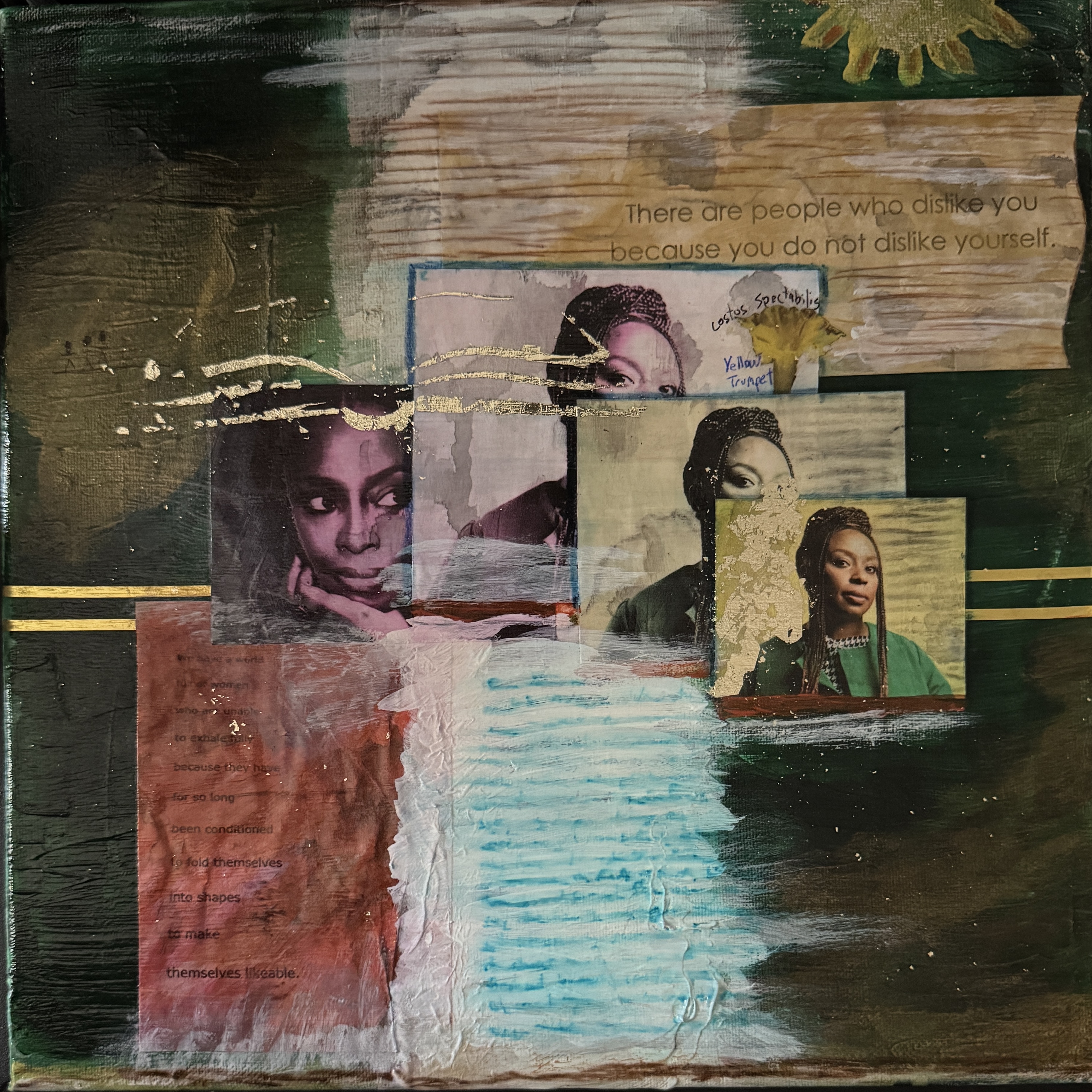 Scriveners: Chimamanda Ngoza Adichie, Mixed Media Assemblage on Canvas 12x12