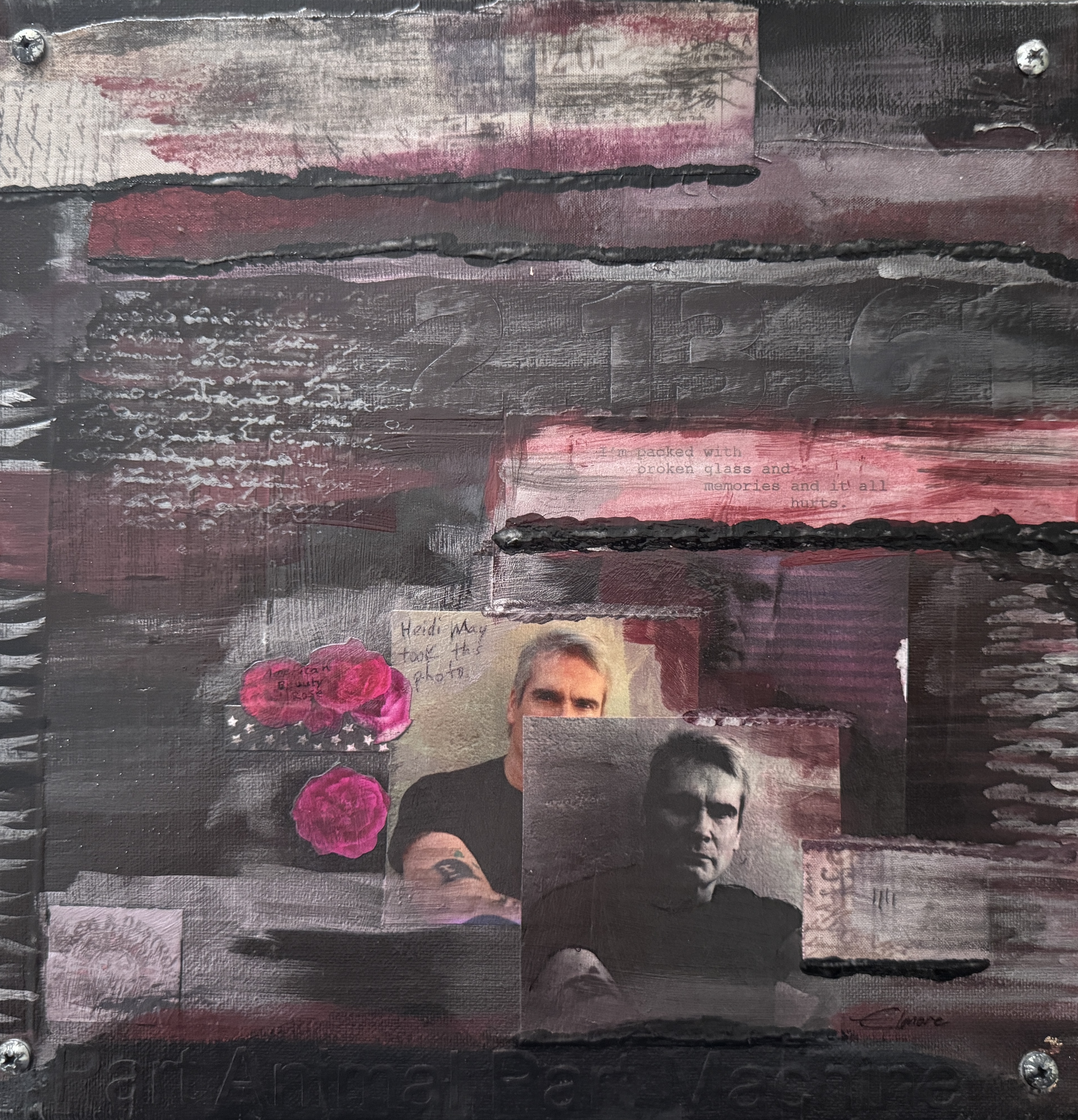 Scriveners: Henry Rollins, Mixed Media Assemblage on Canvas 12x12