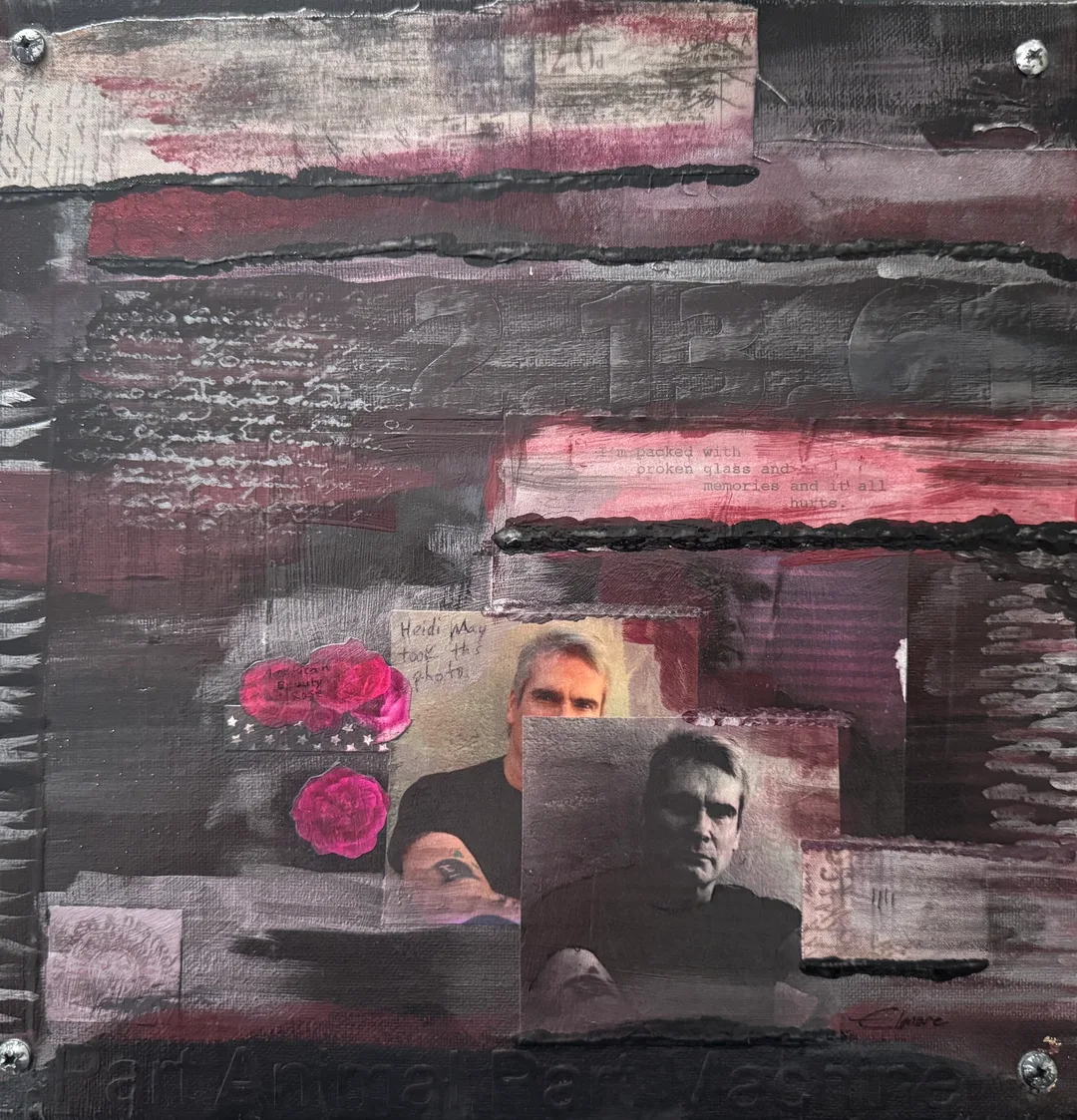 Scriveners: Henry Rollins, Mixed Media Assemblage on Canvas 12x12
