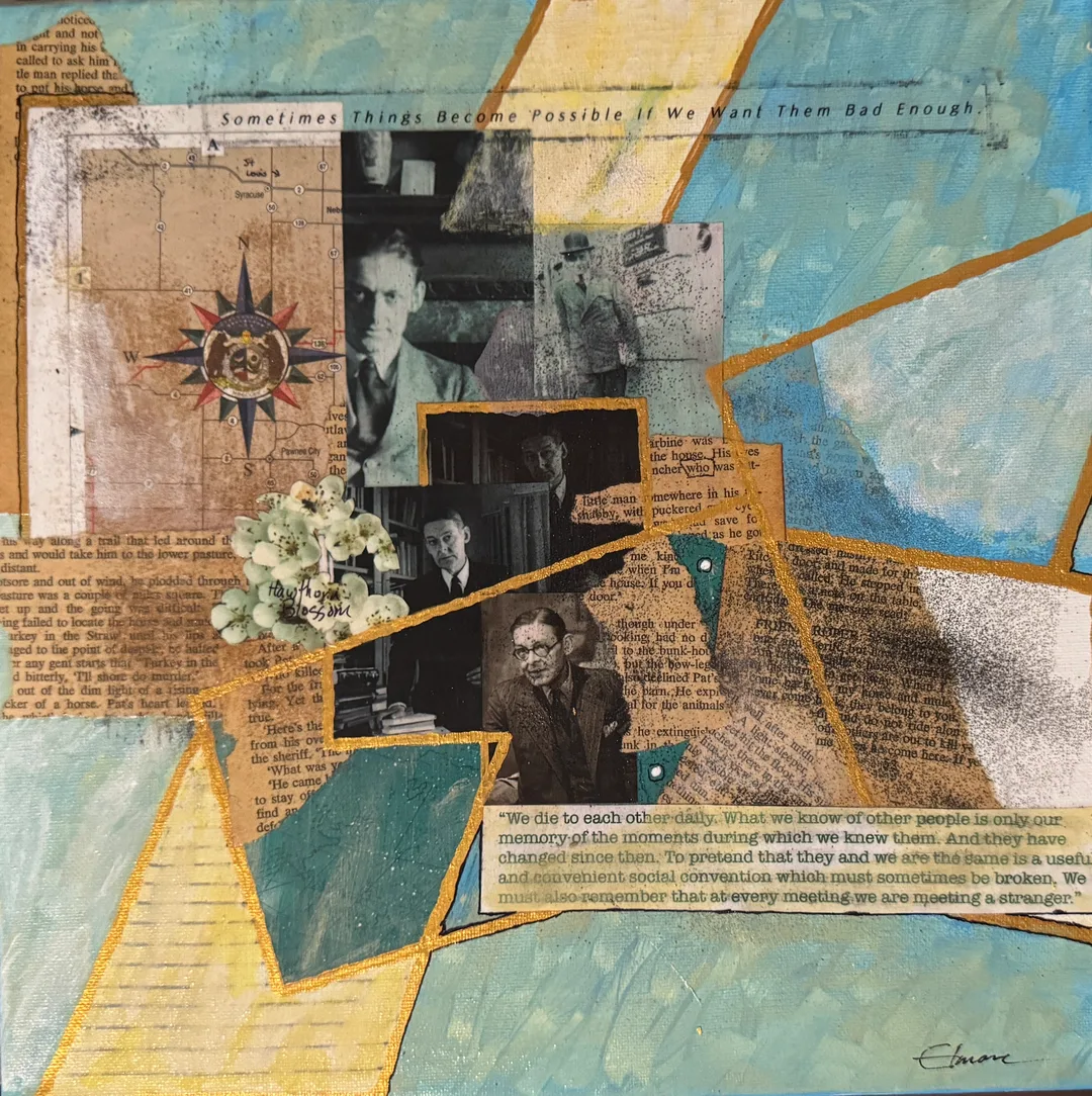 Scriveners: Thomas Stearns Eliot, Mixed Media Assemblage on Canvas 12x12