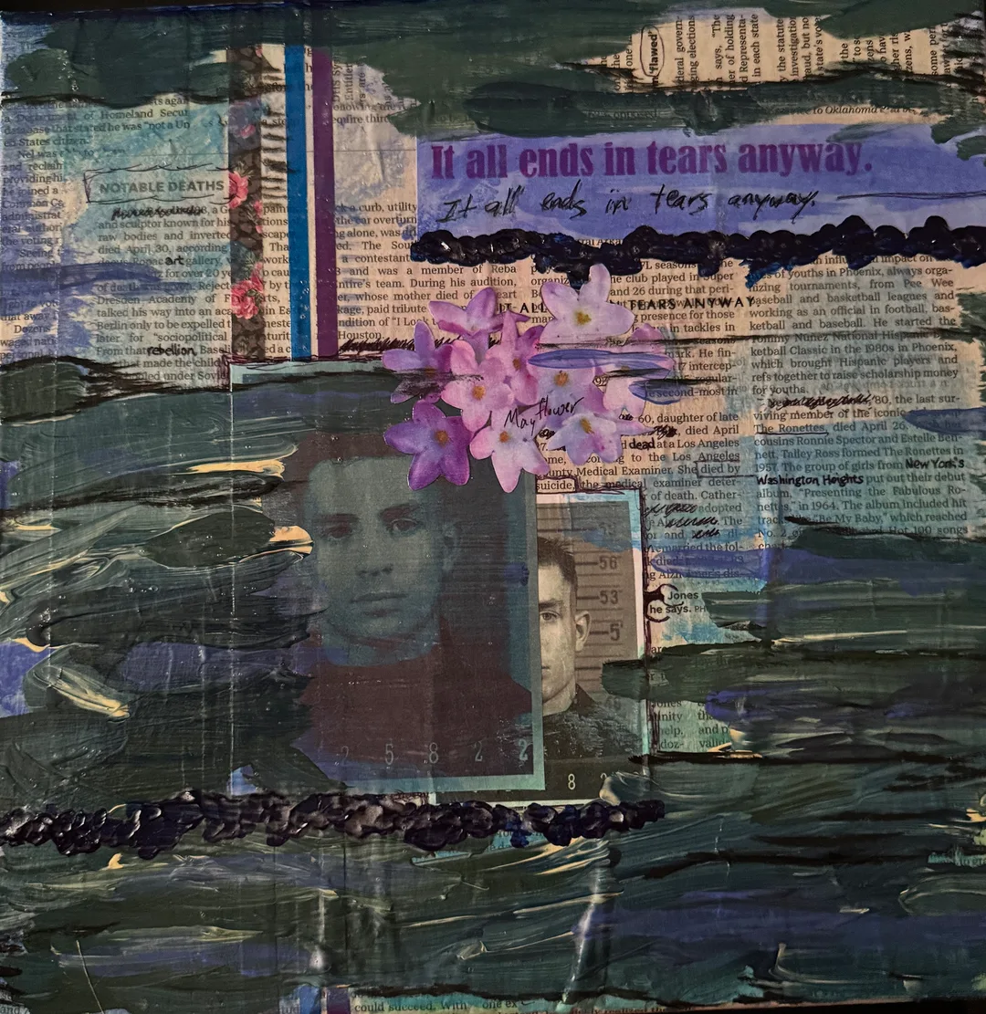Scriveners: Jack Kerouac, Mixed Media Assemblage on Canvas 12x12