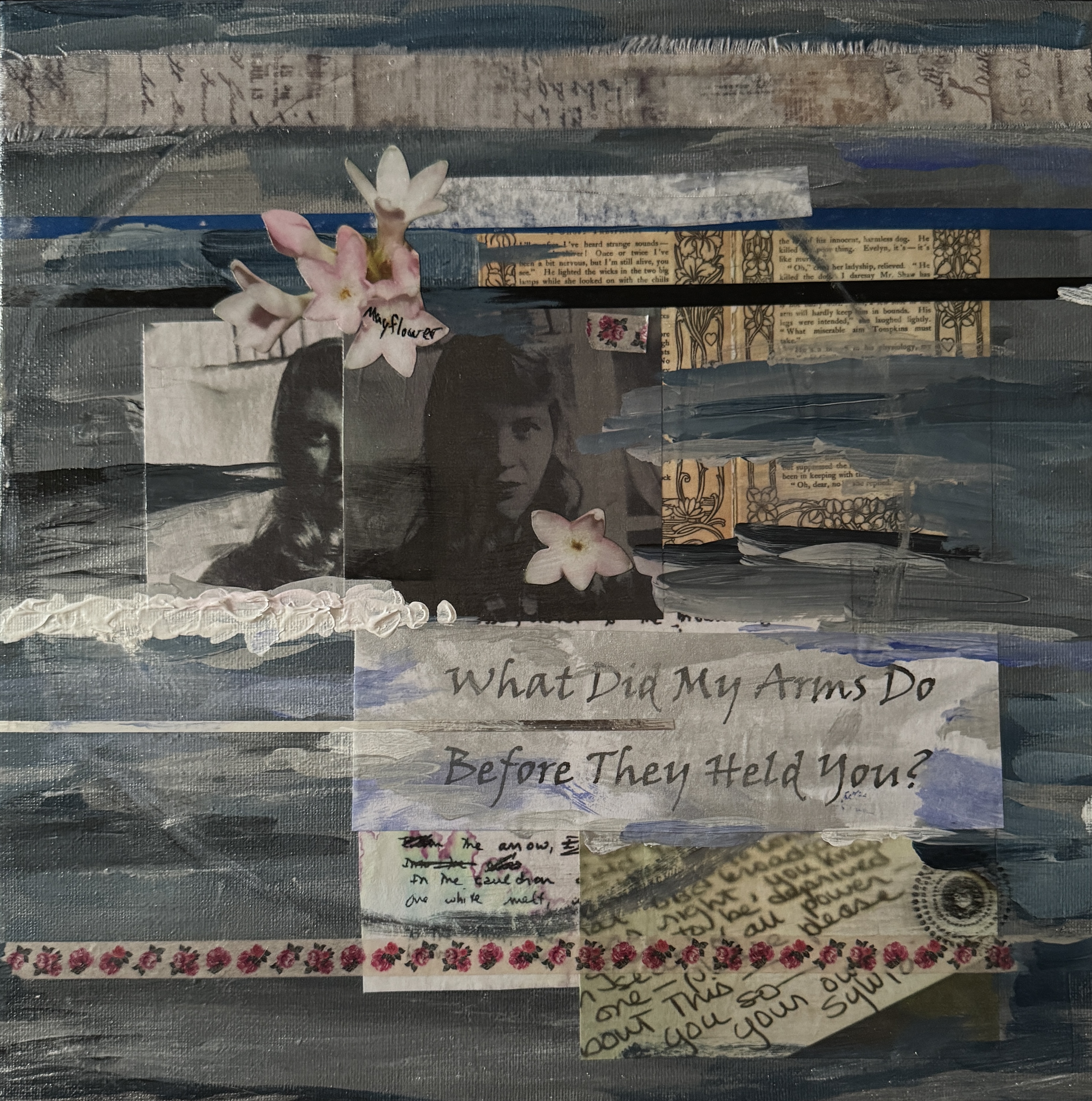 Scriveners: Sylvia Plath, Mixed Media Assemblage on Canvas 12x12