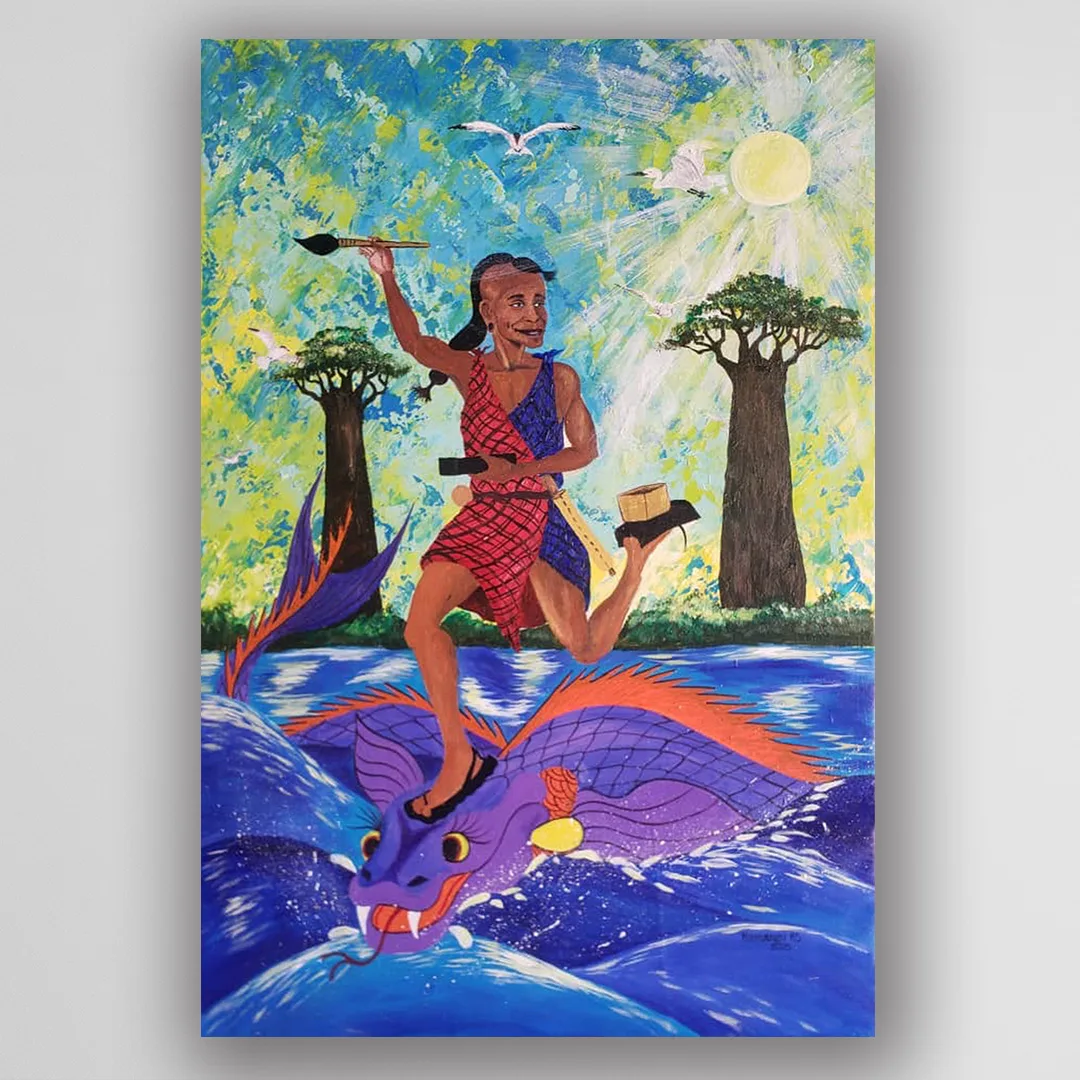 非洲藝術畫作《河畔魁星》坦尚尼畫家 Kamangu 手繪 - 凡卡藝廊