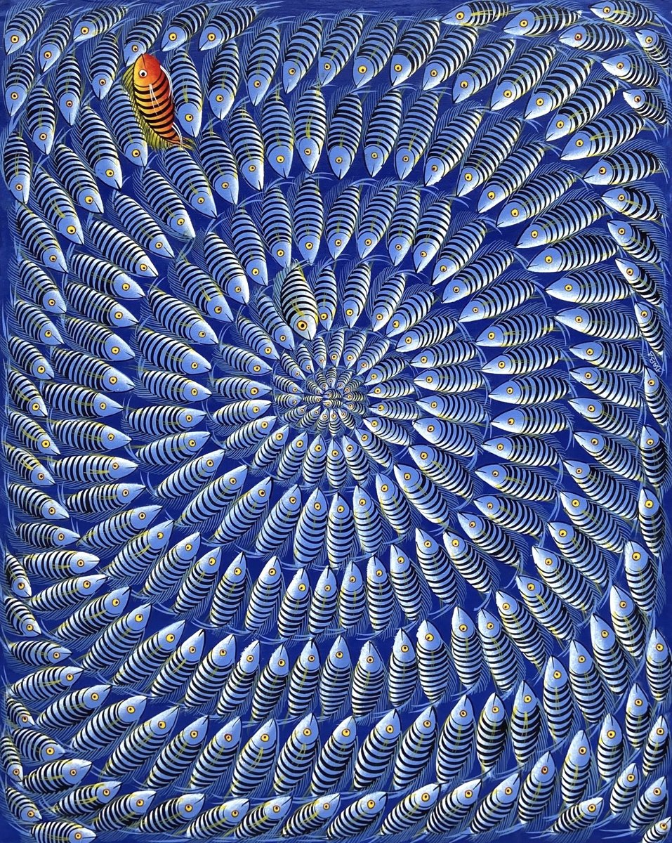 Ajaba 黃色小魚的旅程，藍色魚群中一隻黃色小魚