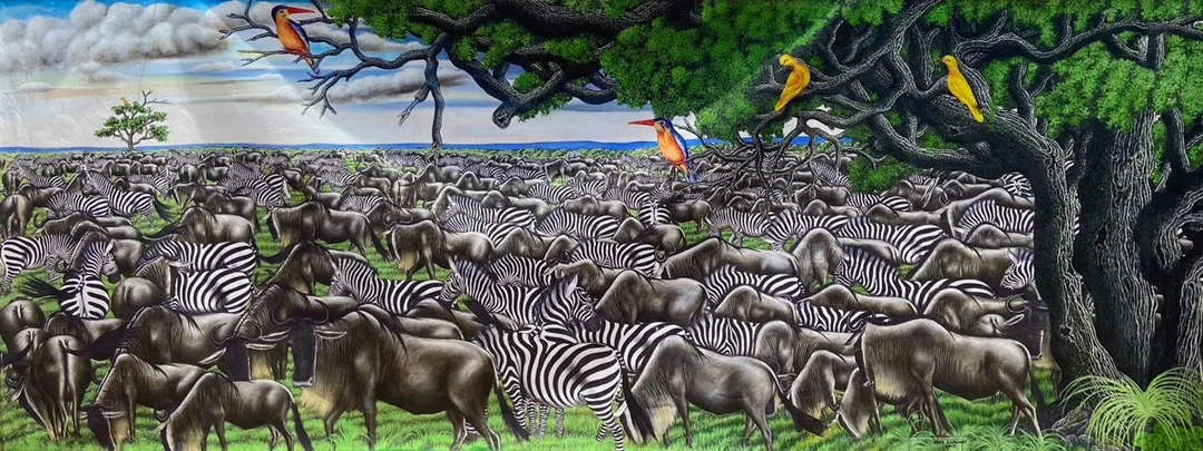 Max Kamundi《大地長征》斑馬與牛羚的動物大遷徙長幅畫作