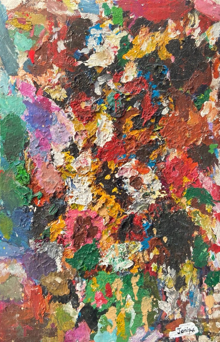Jenifa 的調色盤：一塊畫布堆滿一層層顏料，60x40cm