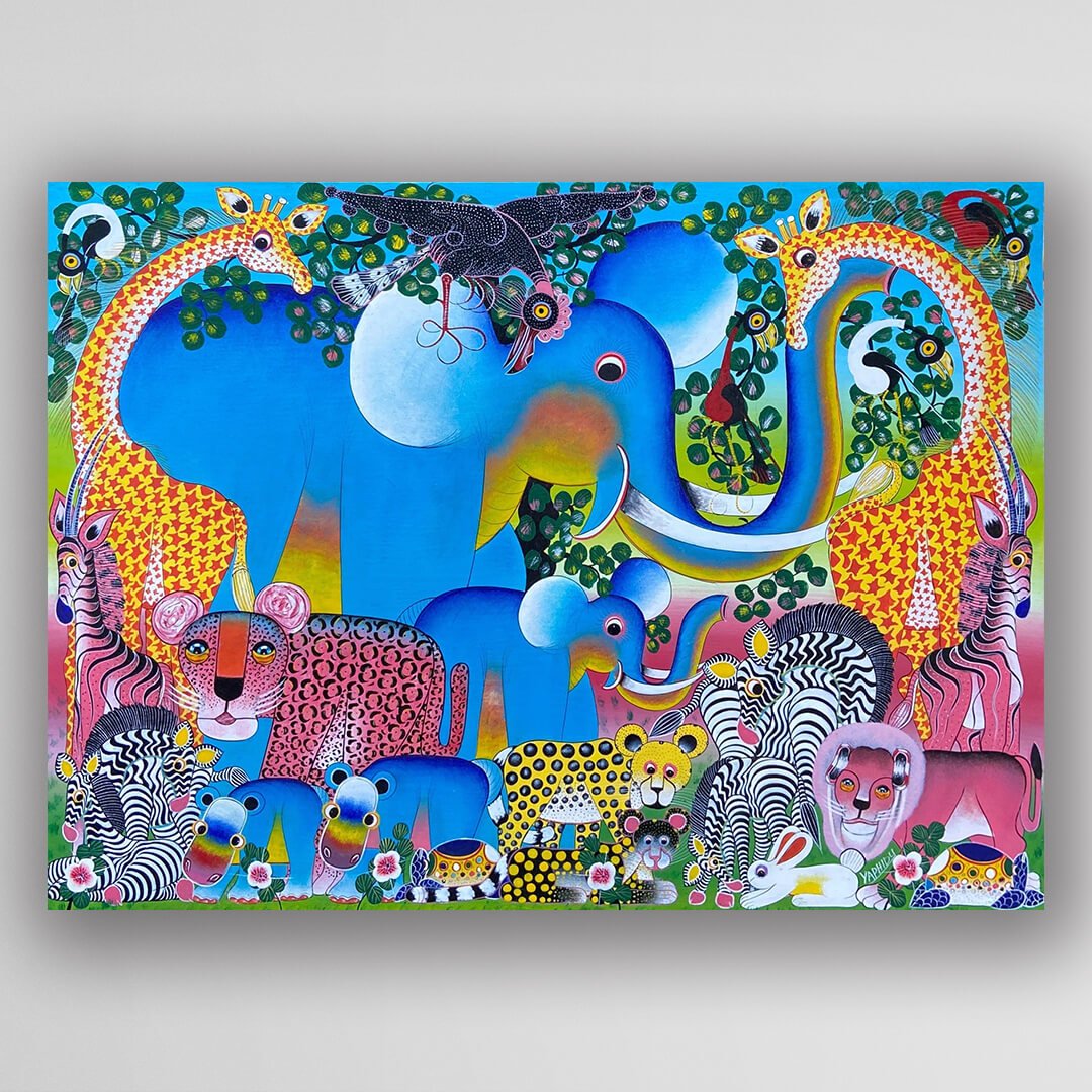 Tinga Tinga 畫家 Yaphidu 的作品草原大遊行