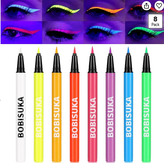 What eye liner lasts the longest? These waterproof eyeliner pens by Bobisuka last over 24 hours and can not be removed with soap and water. This eye makeup will not rub off and lasts through rain, sweat, heat, humidity, and oily skin. Plus they glow under blacklight!