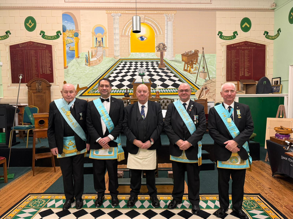 Tonight, pm ian piggot, pm bob cameron, bro predrag bjelogrlic and bro nick bailey attended couper o’ fife to watch a progressive 2nd degree and to witness pm david lindsay receiving his affiliation from no 19, a great night of freemasonry.