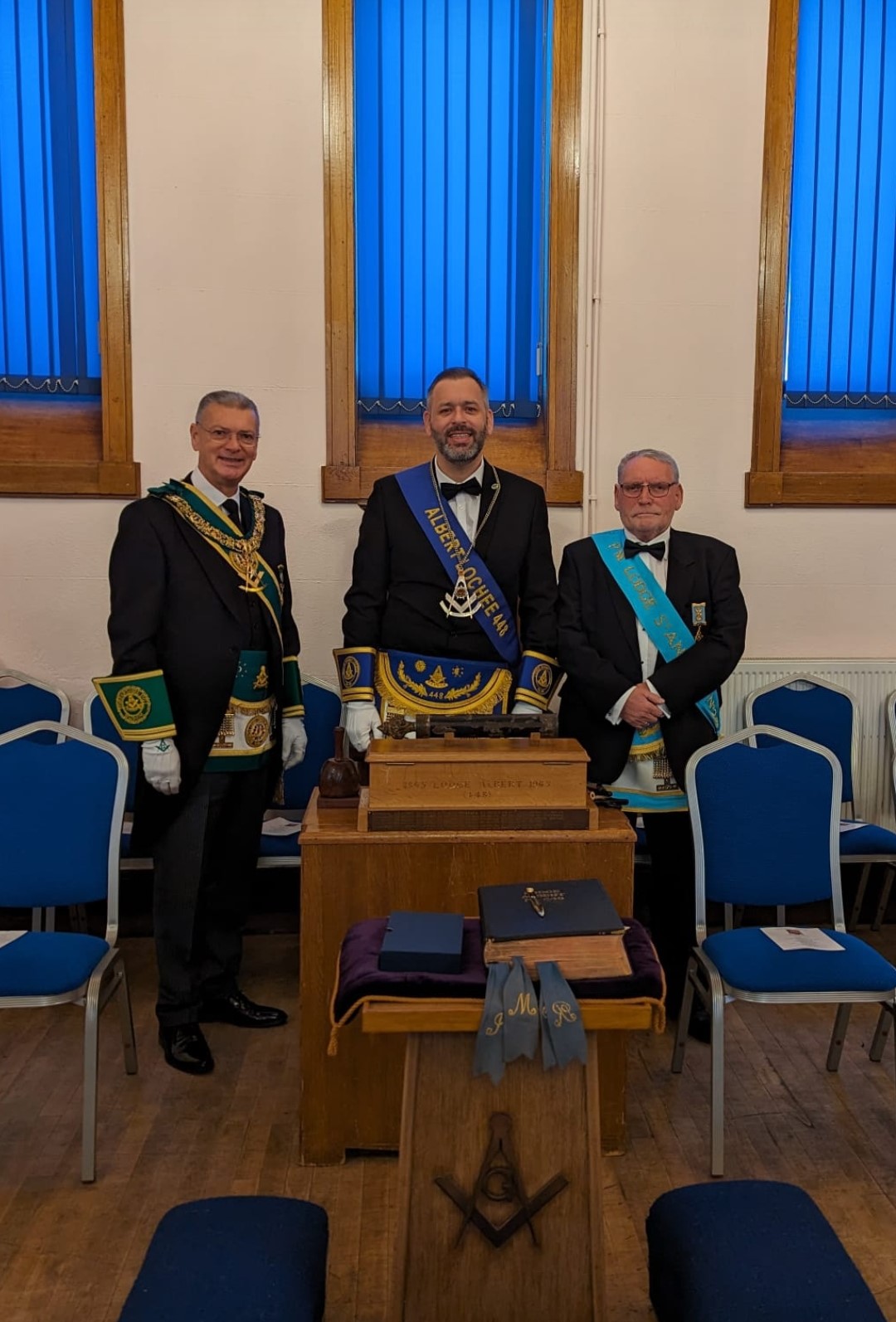 brother david taylor installed as master by pgm bro.peter taylor pm(david's father) in lodge albert lochee no. 448 (25/11/23)
