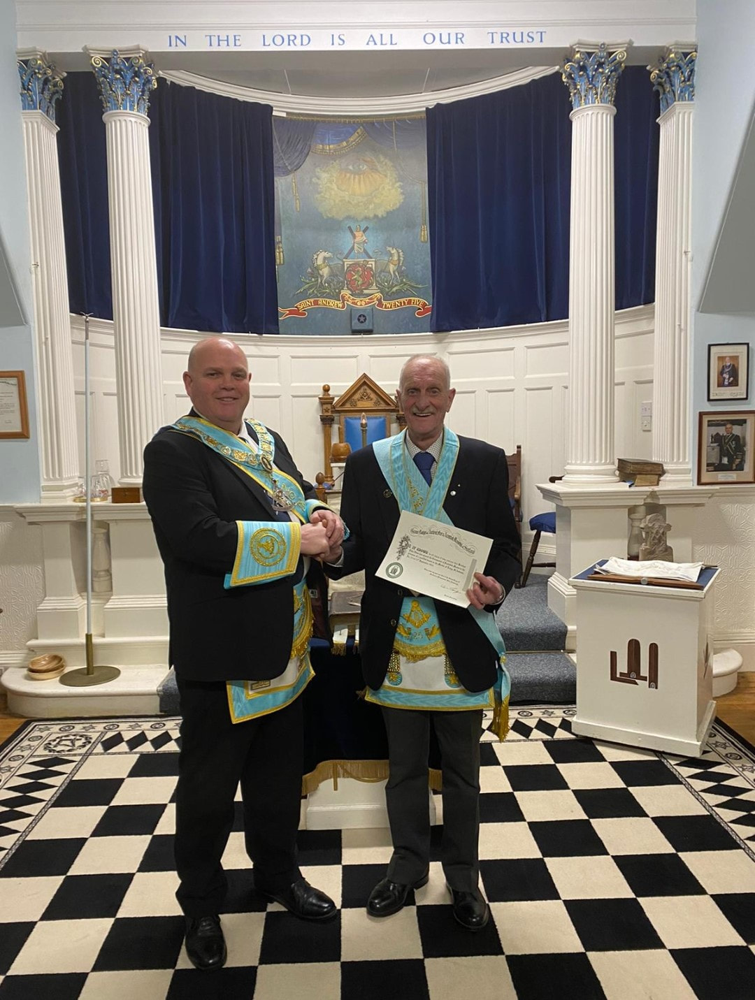 brother andy aitken receiving his 50 year diploma from our rwm brother john niven