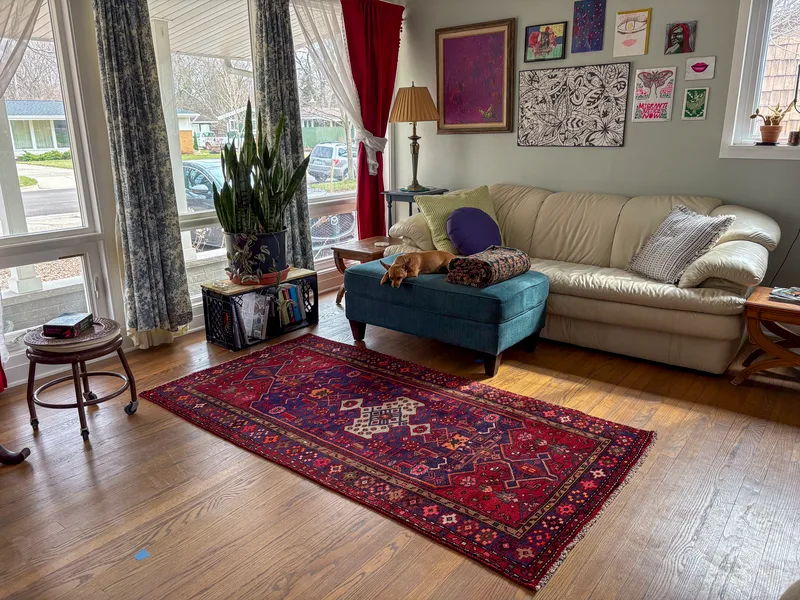 Vintage rug in living room.