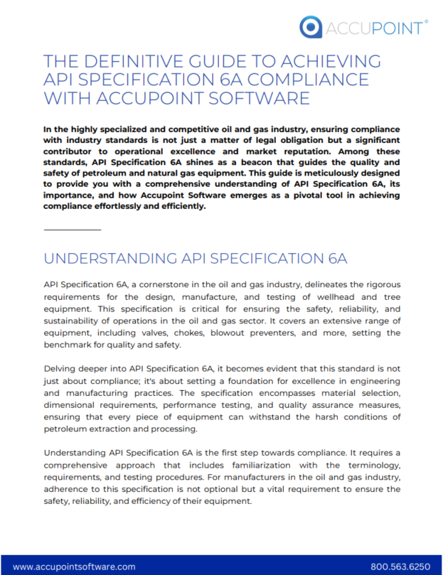 Ensuring compliance with API Specification 6A in the oil and gas industry to enhance operational excellence, safety, and market reputation in petroleum and natural gas equipment.