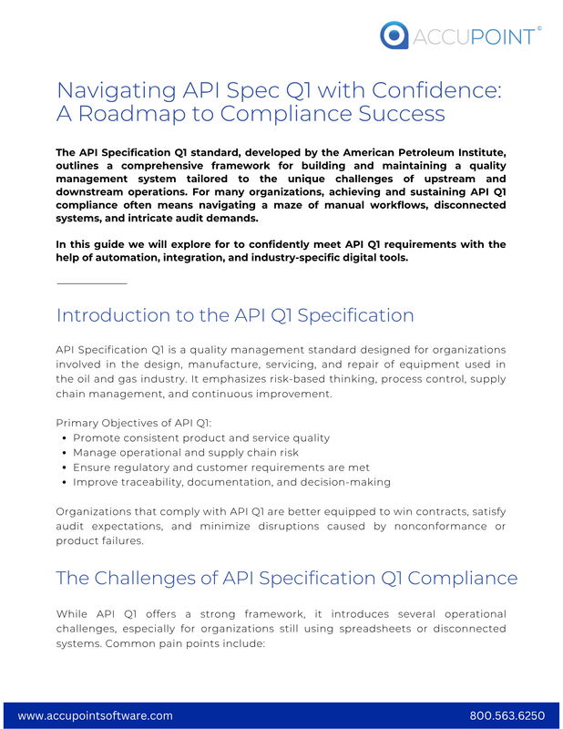 Whitepaper on overcoming offshore safety, compliance, and operational challenges using Quality Management Systems (QMS), highlighting the impact of Accupoint's QMS platform solutions.