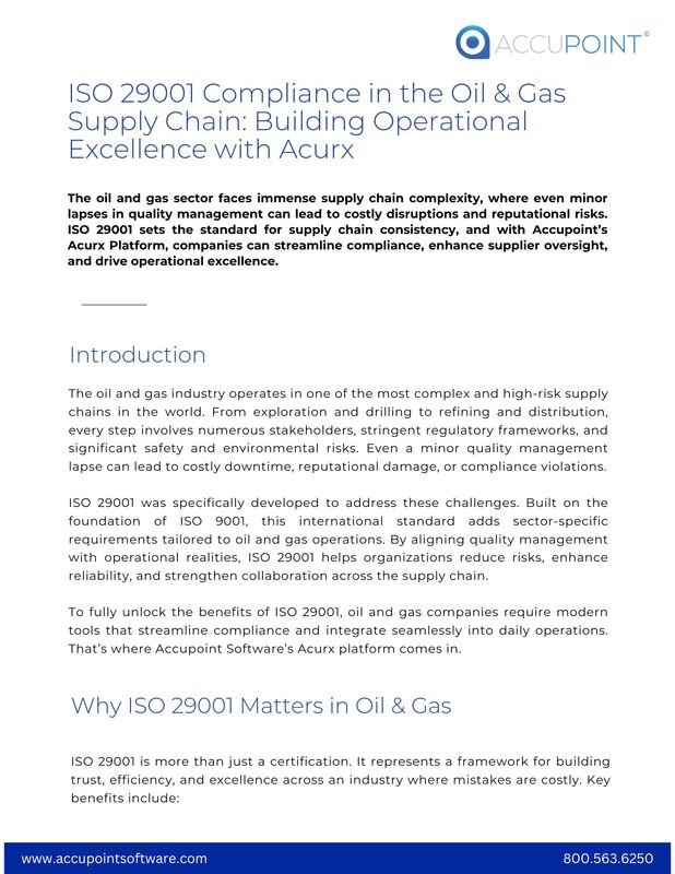 Oil and gas supply chain compliance with ISO 29001 using Acurx software