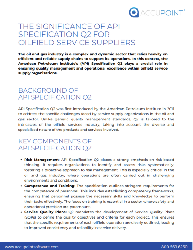 API Specification Q2 ensuring quality management and operational excellence in oilfield service supply organizations, establishing industry benchmarks for safety, reliability, and performance in oil and gas operations.