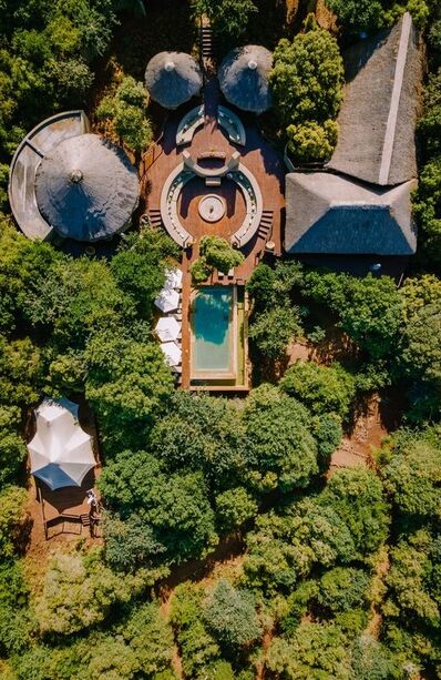 luxury safari resort buildings and pool