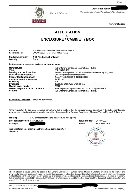 A60 certificate from BV