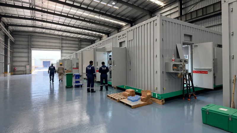 tls workers, working on cdc, lv switchgear container, tls