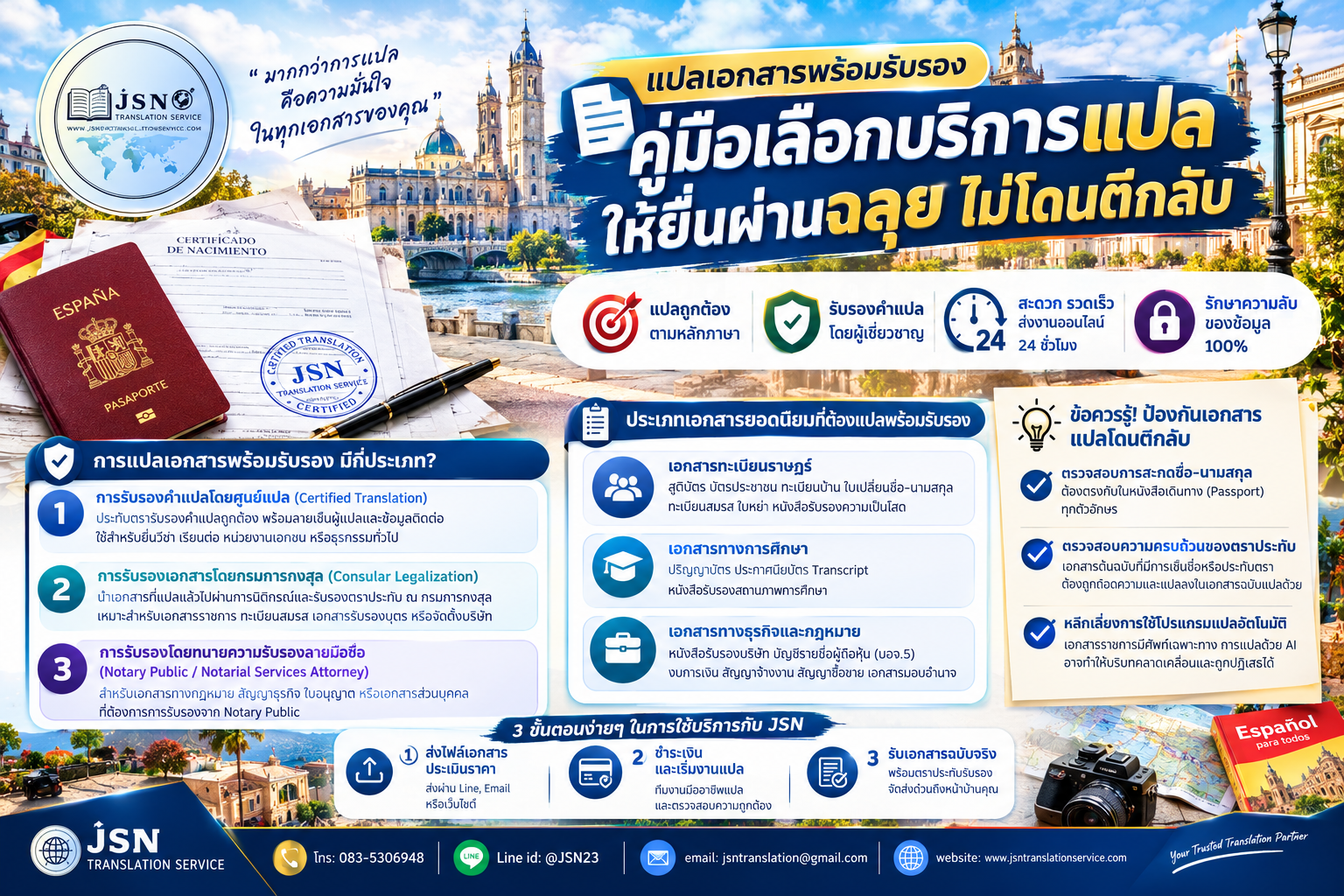 แปลเอกสารพร้อมรับรอง ครบวงจร แม่นยำ ยื่นผ่านจริง โดย JSN Translation Service