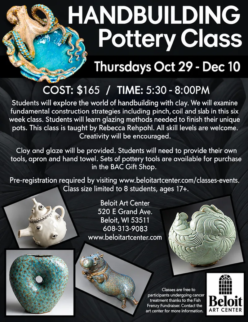 Hand Building Pottery Class  Thurs - Oct 29th-Dec.10th 5:30-8:00pm