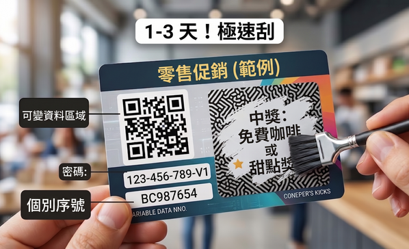 【刮刮卡製作新革命】別再等工廠排單！1-3天極速出貨的「客製化數位刮刮卡」少量印刷、急件首選｜QR Code、防偽序號、活動抽獎卡製作