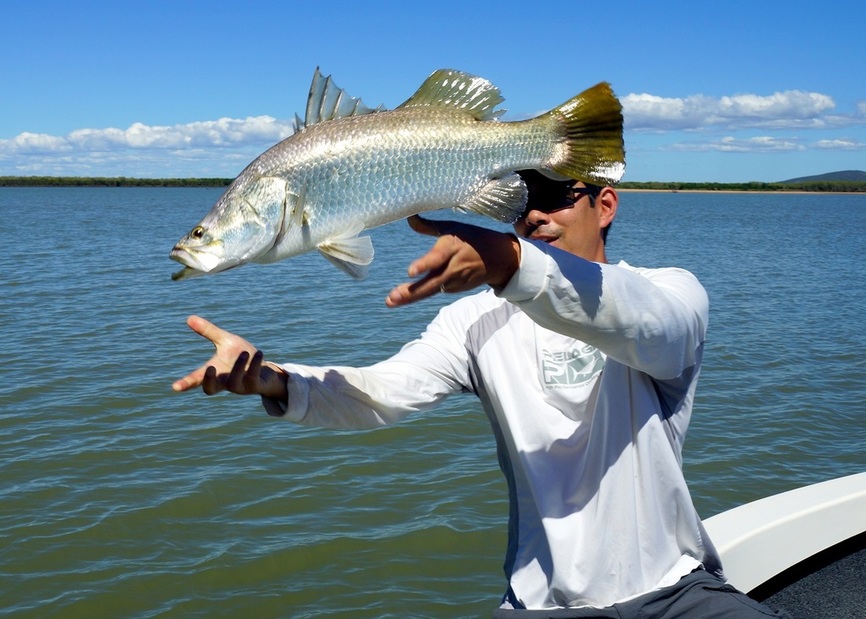 Releasing a Barramundi in the Burdekin region of Australia.
