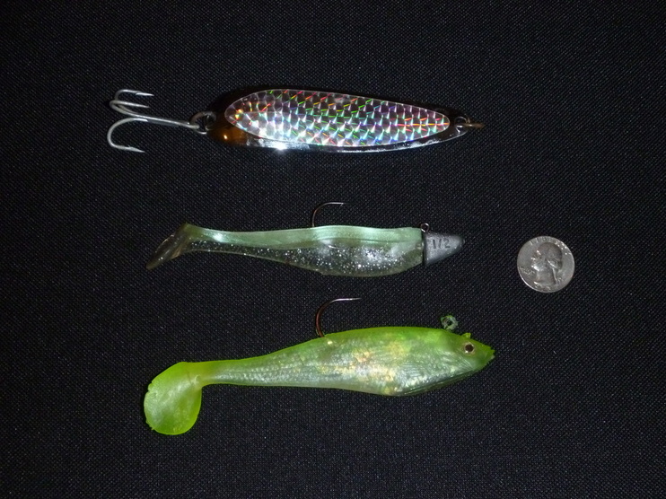 Top to Bottom:  Krocodile spoon, Big Hammer swimbait, Storm swimbait