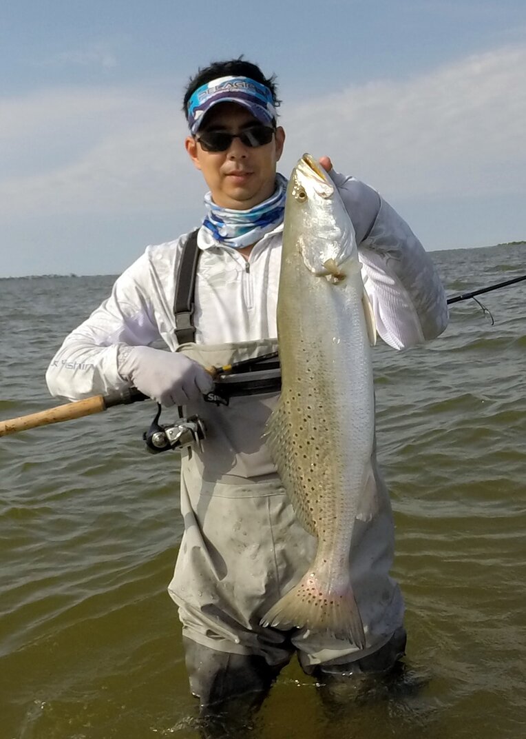 The author's big Speckled Trout caught wading in Galveston Bay