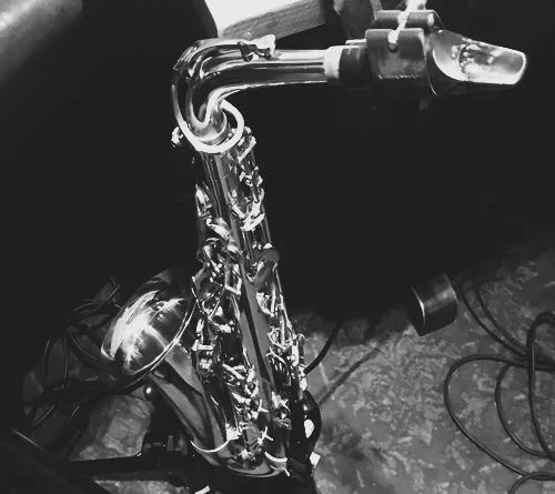 Close up of saxophone in black and white. Essex Saxophonist for Hire.