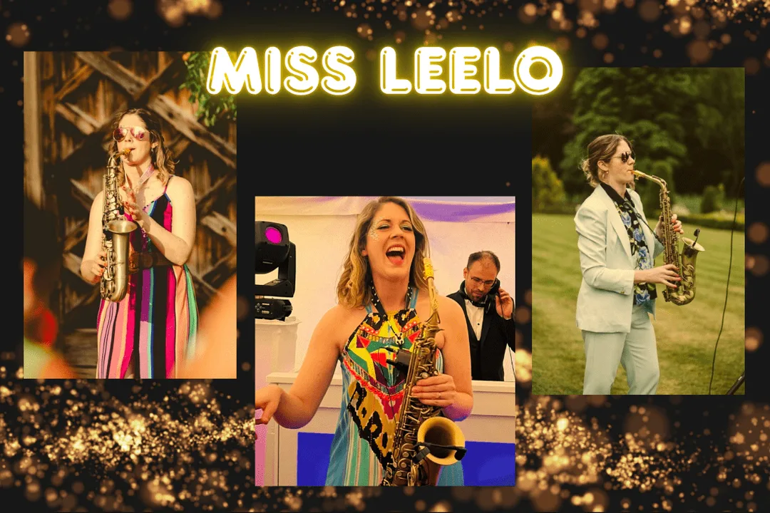 collage of Miss Leelo Saxophonist available for hire at Essex Saxophonist for Hire.
