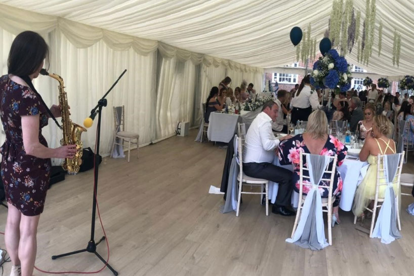 Niki The Saxophonist at wedding reception_Essex