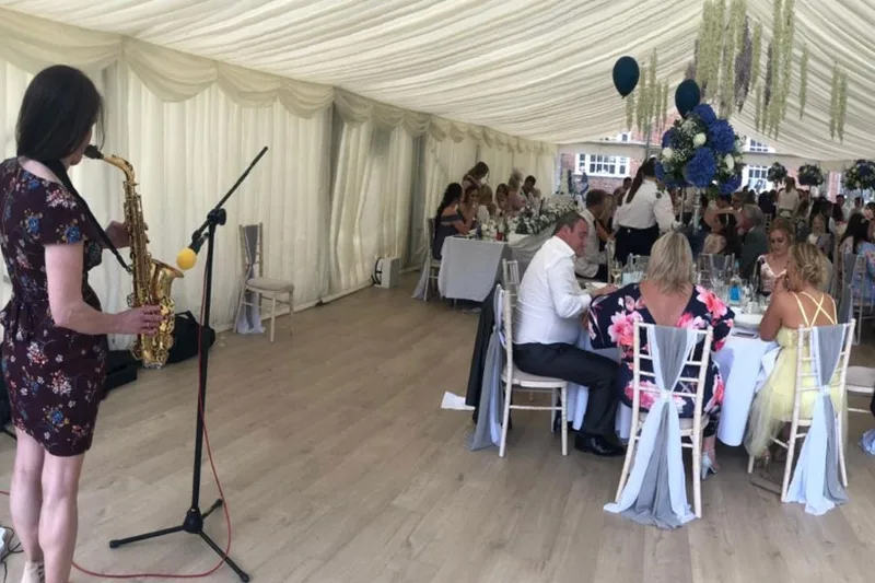 Niki The Saxophonist at wedding reception_Essex