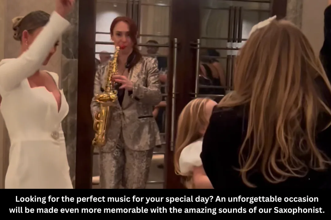 Live music for weddings_Saxophonist playing with bride and guests dancing_Essex Saxophonist for Hire