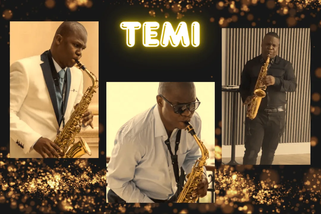 Collage of Temi the Saxophonist available for hire. Essex Saxophonist for Hire