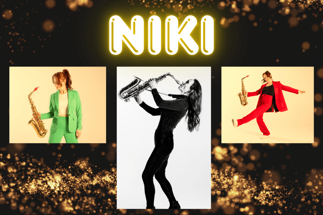 collage of Miki the Saxophonist available for hire at Essex Saxophonist for Hire.