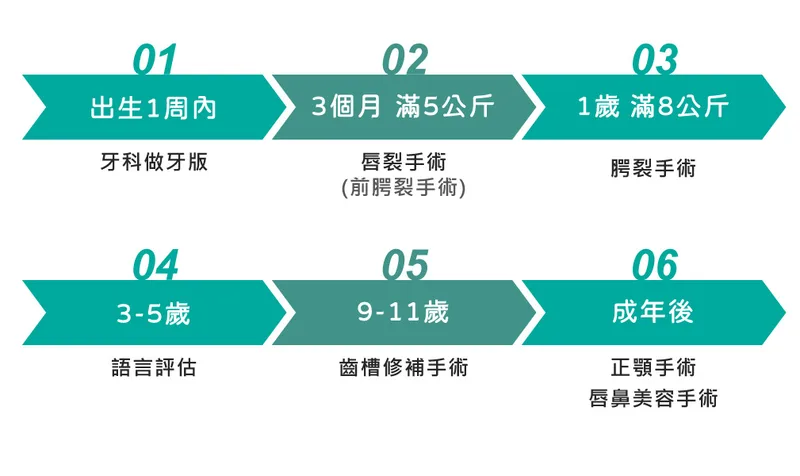 唇顎裂治療流程圖