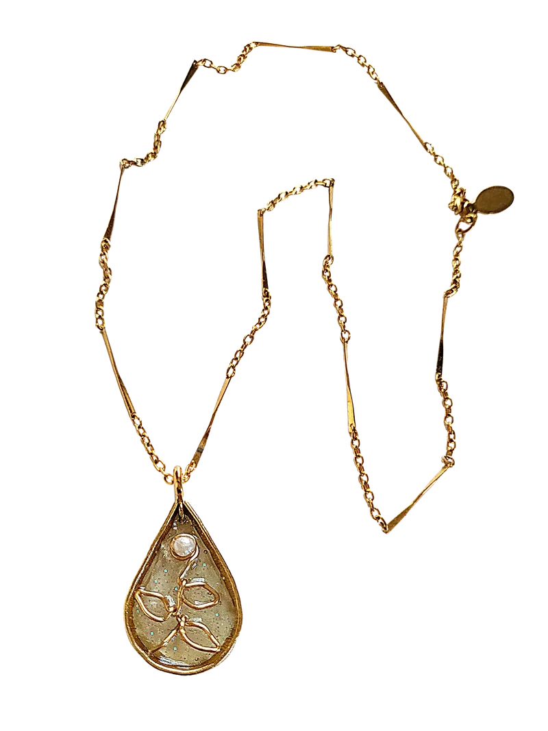 Pearl on a Vine Teardrop Resin Necklace