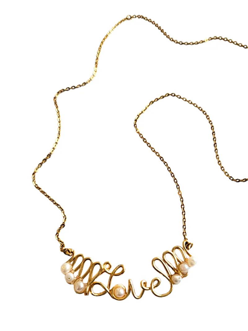"Love" Scroll Pearl Necklace